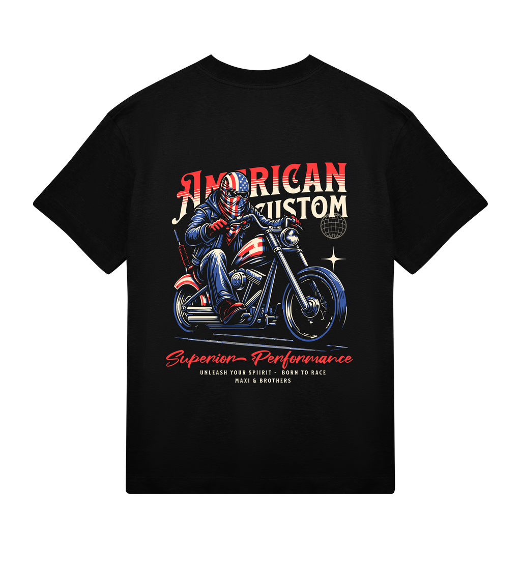 American Custom Biker T-Shirt | Bold Graphic Tee by Maxi and Brothers