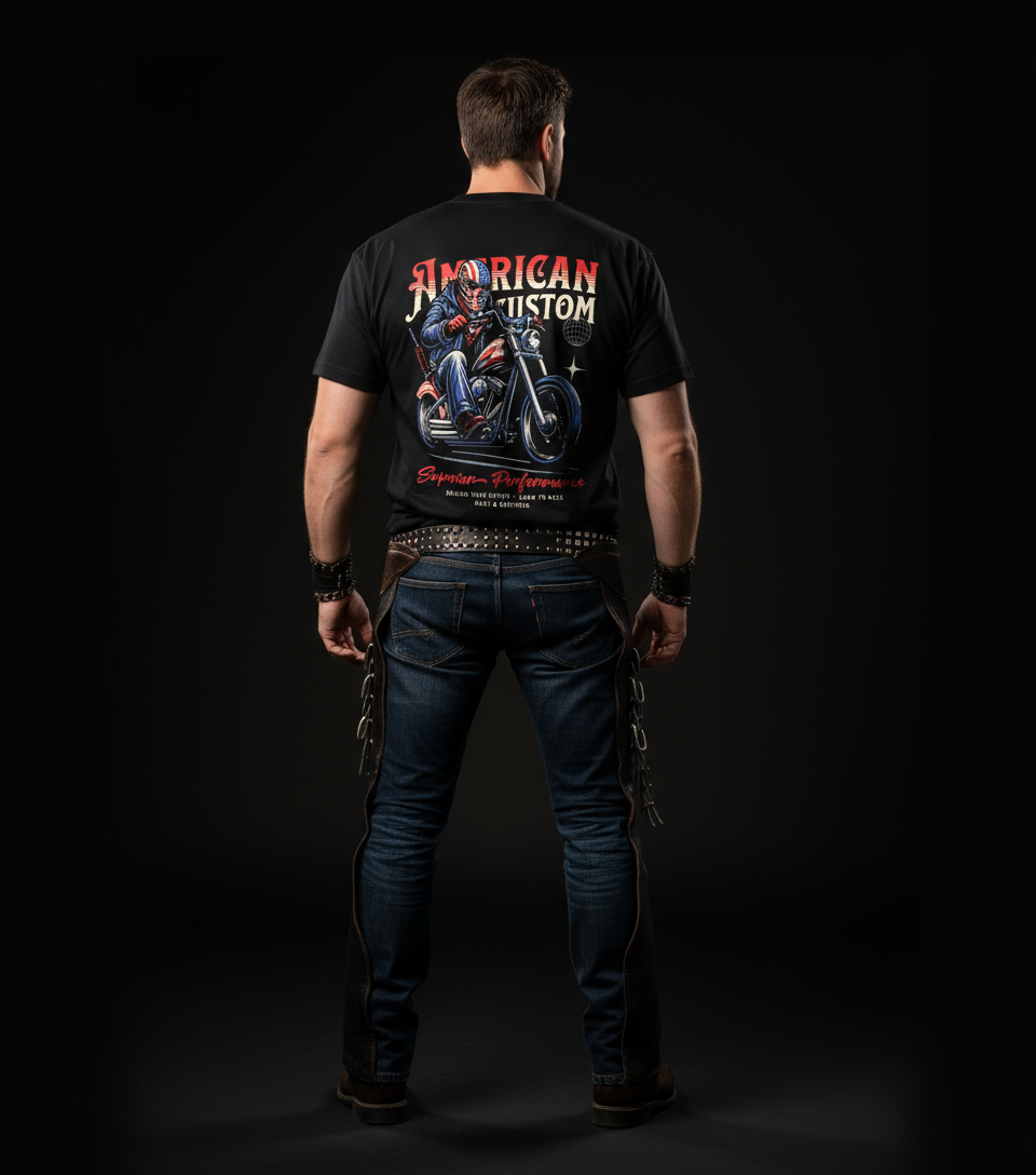 American Custom Biker T-Shirt | Bold Graphic Tee by Maxi and Brothers