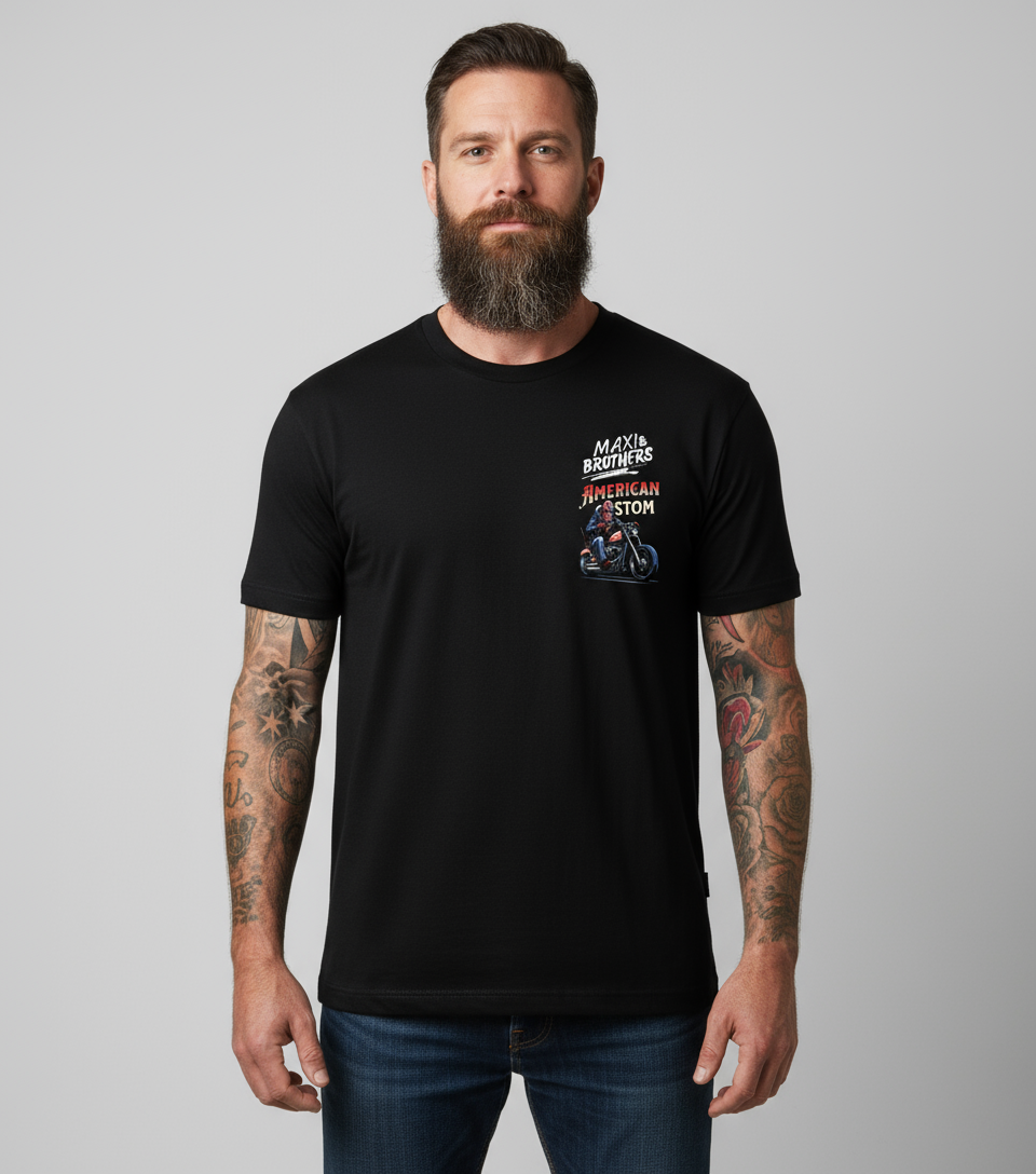 American Custom Biker T-Shirt | Bold Graphic Tee by Maxi and Brothers